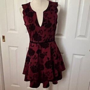 City Studio Floral Velvet Embossed Tiered Dress